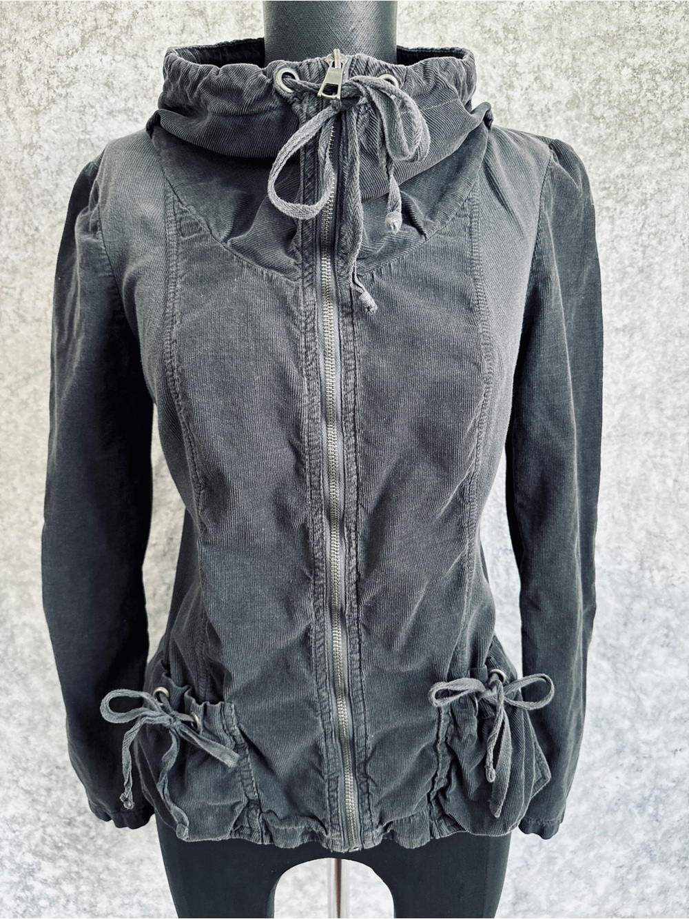 XCVI Wearables Charcoal Grey Ruched Mock Corduroy Jacket - S
